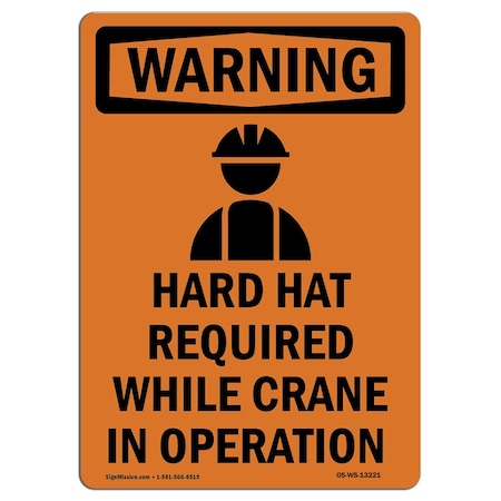 OSHA WARNING Sign, Hard Hat Required W/ Symbol, 18in X 12in Rigid Plastic